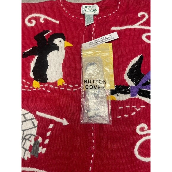 The Quacker Factory Red Winter Snow Penguin Party Button-Up Cardigan SZ 2X - Picture 2 of 11